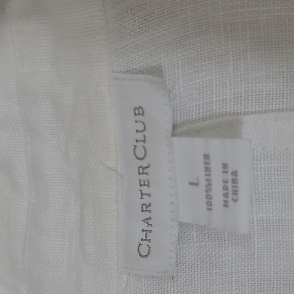 CHARTER Club 100% Linen Button Down Roll Tab Sleeve Shirt Jacket White Shacket - Picture 2 of 7